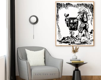 Astronaut, photography, black and white outer space digital download, space poster wall art, contemporary space art PNG