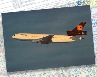 Cartolina da collezione di aeroplani, regalo Lufthansa McDonnell Douglas DC10, raro oggetto da collezione di compagnie aeree, stampa artistica d'epoca sull'aviazione, regalo per piloti