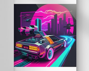 Back to the Future DeLorean | Wall Art Digital Download Poster | Birthday Gift for Movie Fans | 1980s Nostalgia Retro Look