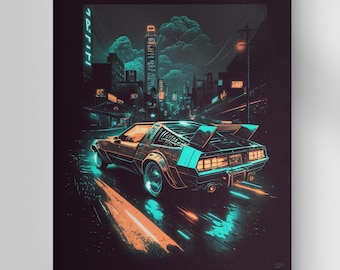 Back to the Future DeLorean | Wall Art Digital Download Poster | Birthday Gift for Movie Fans | 1980s Nostalgia Retro Look