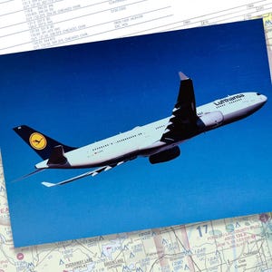 Lufthansa Airbus A330-300 in Blue Sky | Postcard Collection | Airplane Enthusiast | Airline Postcards | Aviation Collector