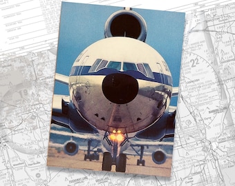Cartolina da collezione di aeroplani, regalo Lufthansa McDonnell Douglas DC10, raro oggetto da collezione di compagnie aeree, stampa artistica d'epoca sull'aviazione, regalo per piloti