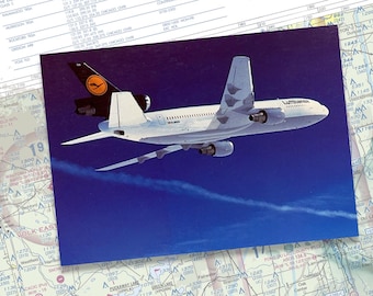 Cartolina da collezione di aeroplani, regalo Lufthansa McDonnell Douglas DC10, raro oggetto da collezione di compagnie aeree, stampa artistica d'epoca sull'aviazione, regalo per piloti