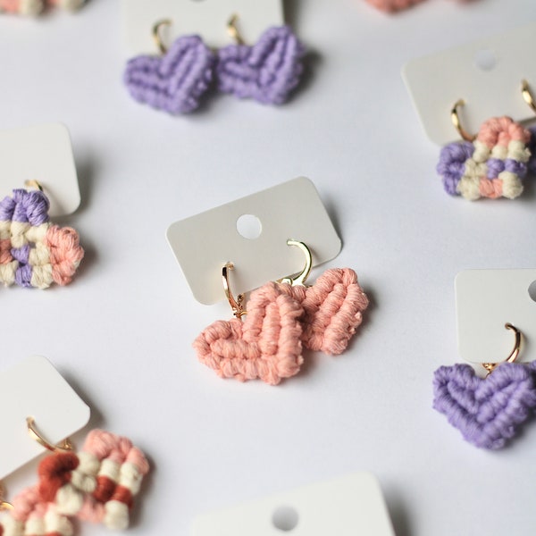 CLEARANCE! Woven Heart Huggie Earrings, Macrame Heart Earrings - Perfect Accessory for Valentines Day!