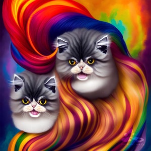 Pop Surrealism Felines Printable Wall Art, AI-Generated, Downloadable Contemporary Digital Wall Art, Unique Wall Decor, Home & Office Decor