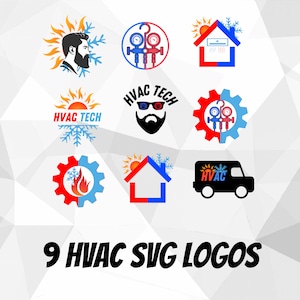 9 Heating and Cooling Logos SVG, PNG, PDF, Heating and Cooling, Heating, ventilation, and air conditioning business asset Bundle.