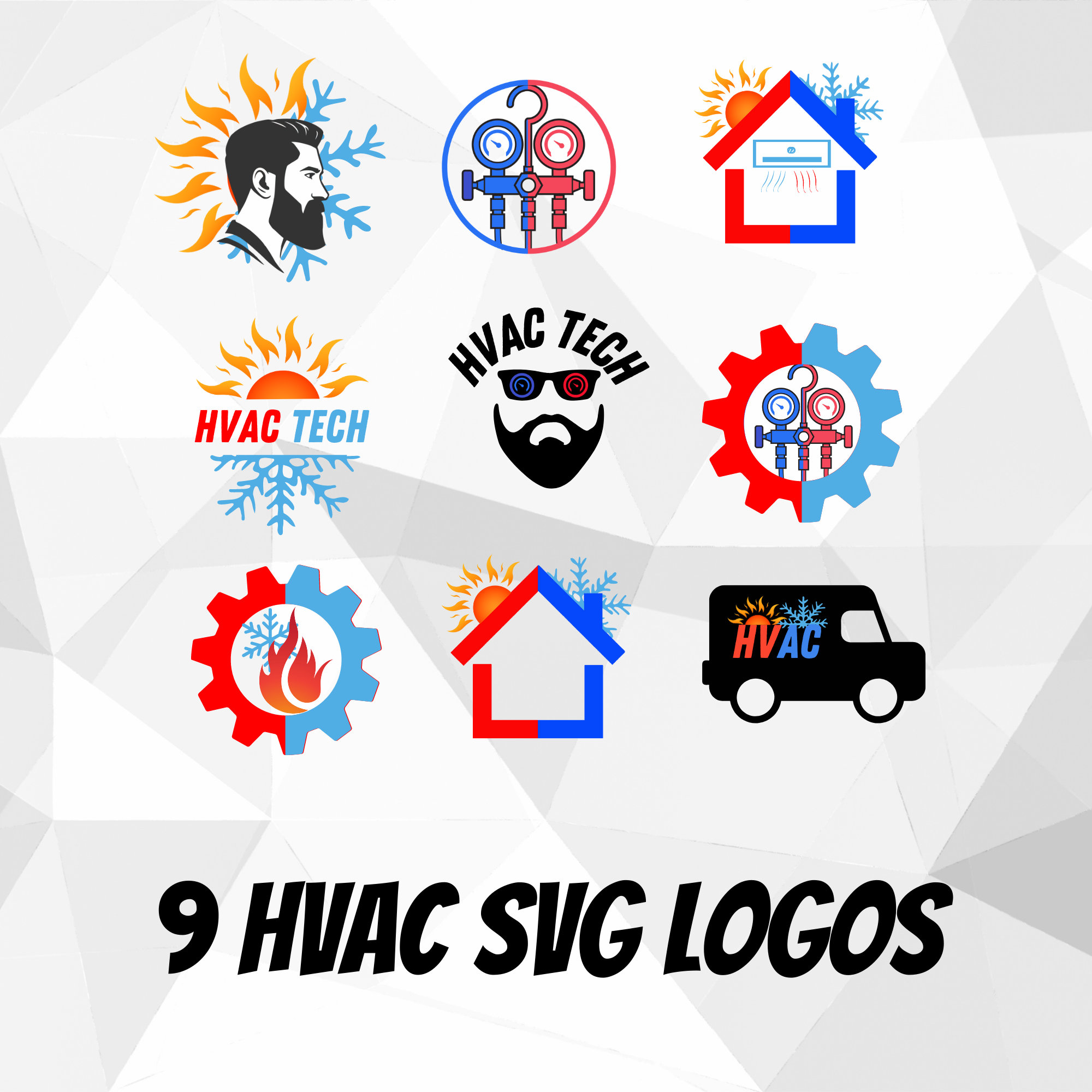 9 Heating and Cooling Logos SVG, PNG, PDF, Heating and Cooling, Heating