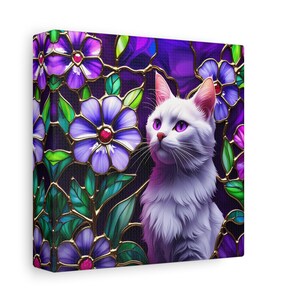 Vibrant Cat Art Canvas Print, Perfect for Cat Lovers, Home Decor, Gift for Pet Owners, Floral Wall Art, Colorful Canvas
