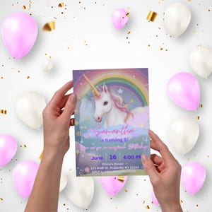 Unicorn Birthday Invitation Editable Rainbow Party Invite