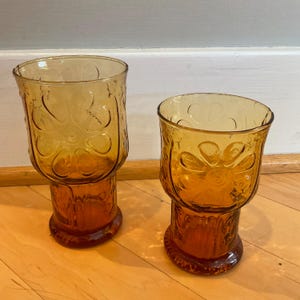 Vintage Libbey Amber Country Garden Daisy Duo