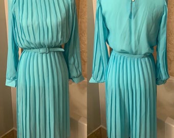 Vintage 1950's Pleated Turquoise Blue Chiffon Party Dress - Etsy