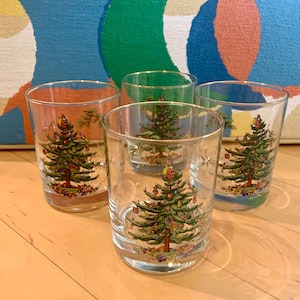 Vintage Set of 4 Spode Christmas Tree Glasses