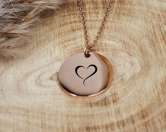 Heart Necklace - Rose, Gold or Silver - Engraving - Fashion Jewelry - Gift