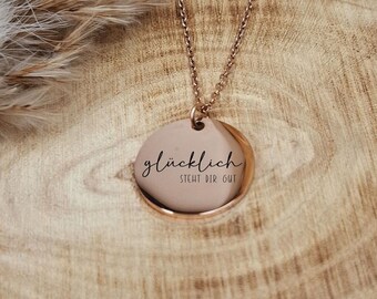 Necklace Happy suits you well - rose, gold or silver - engraving - fashion jewelry - gift