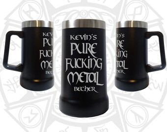 Laser-engraved stainless steel beer mug - Pure Fucking Metal - Personalized