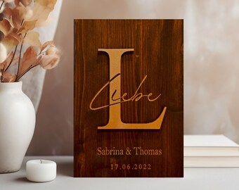 Wooden sign love with name and date