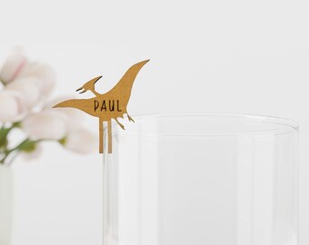 Dinosaur name tag - glass pendant - place card