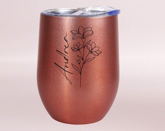 Personalized thermal mug flowers gift rosé