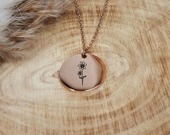 Flower Necklace - Rose, Gold or Silver - Engraving - Fashion Jewelry - Gift