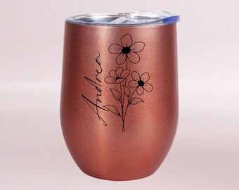Personalized thermal mug flowers gift rosé
