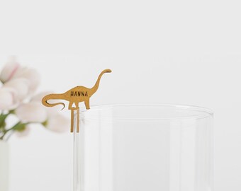 Dinosaur name tag - glass pendant - place card