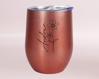 Personalized thermal mug flowers gift rosé