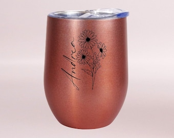 Personalized thermal mug flowers gift rosé