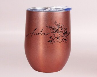 Personalized thermal mug flowers gift rosé