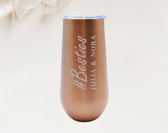 Personalized - Laser Engraved Champagne Sparkling Wine Thermo Mug - Besties - Best Friend