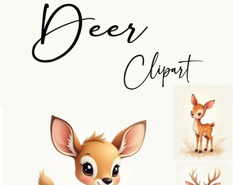 Deer - Watercolor - Clipart - Digital Download - Nursery - Motif - JPEG - Motif