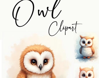 Owl - Watercolor - Clipart - Digital Download - Nursery - Motif - JPEG - Motif