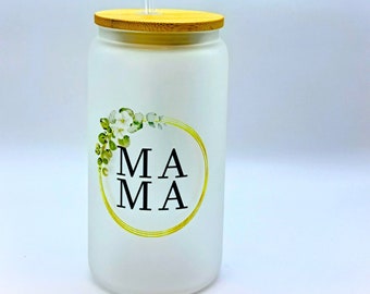 Mama Glas Personalisiert, Michlglasoptik mit Bambusdeckel
