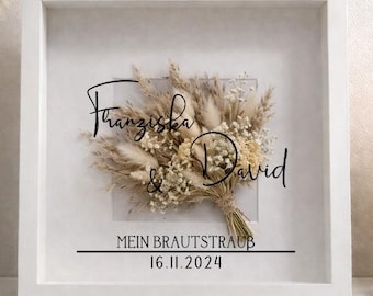 Bridal Bouquet 3D Picture Frame - with Names and Date - Personalized - Wedding Keepsake - Gift - Preserve Bouquet -