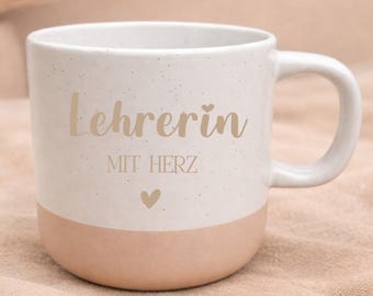 Personalized mug with name and saying "Teacher with Heart" | Minimalist ceramic mug | Gift for teacher