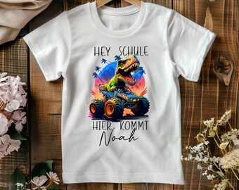 Children's T-shirt school enrollment - Dino Monster Truck | Personalized | Girl Boy with name