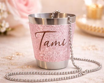 JGA Schnapsglas mit Halskette personalisiert – Team Braut Shotglas – Junggesellenabschied Glas mit Name - Halskette Schnapsbecher - Glizer