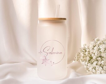 Iced coffee glass | Personalized | Frosted glass | Gift | Winter | Christmas