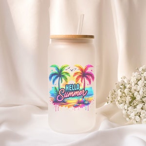 Iced coffee glass | Frosted glass | Gift | ToGo | Lid | Straw | Summer