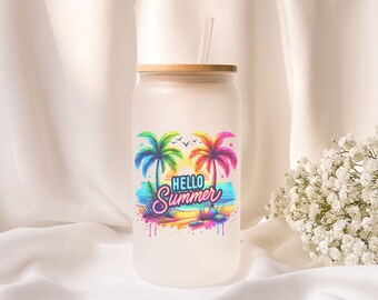 Iced coffee glass | Frosted glass | Gift | ToGo | Lid | Straw | Summer