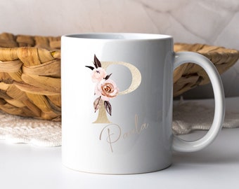 Personalized Mug Gold/Black Flower