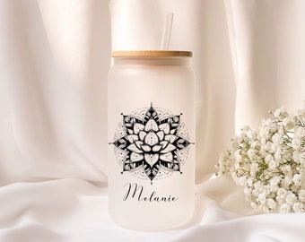 Iced coffee glass | Personalized | Mandala | Frosted glass | Gift