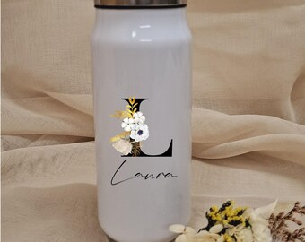 Personalized thermos flask with folding straw - 350 ml - stainless steel - sports - to-go - kindergarten - school - leisure - fitness - motif