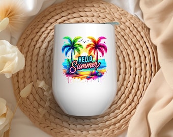 Personalized thermal mug - Hello Summer - 350 ml - Lid - Stainless steel - ToGo