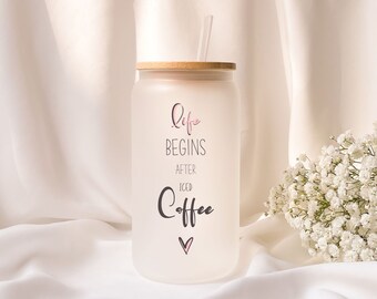 Iced coffee glass | Personalized | Frosted glass | life begins with iced coffee