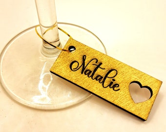 Glass pendants, place cards for wine/champagne glasses