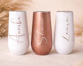 Verres à champagne personnalisés pour enterrements de vie de jeune fille et mariages | Verres à champagne avec noms | Cadeau pour la future mariée | Décorations pour enterrement de vie de jeune fille
