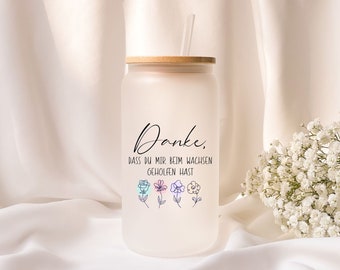 Iced Coffee Glass | Teacher | Thank you for helping me grow | Frosted Glass | Gift | Personalized