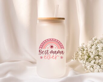 Iced coffee glass | Personalized | Frosted glass | Best Mama ever