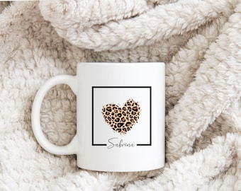 Mug - Heart - Leopard Print - Personalized - Gift -