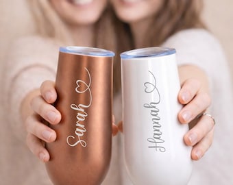 Personalized stainless steel champagne flutes with engraving – hen party cups – wedding champagne cups – gift for bride & friends – girls' night out